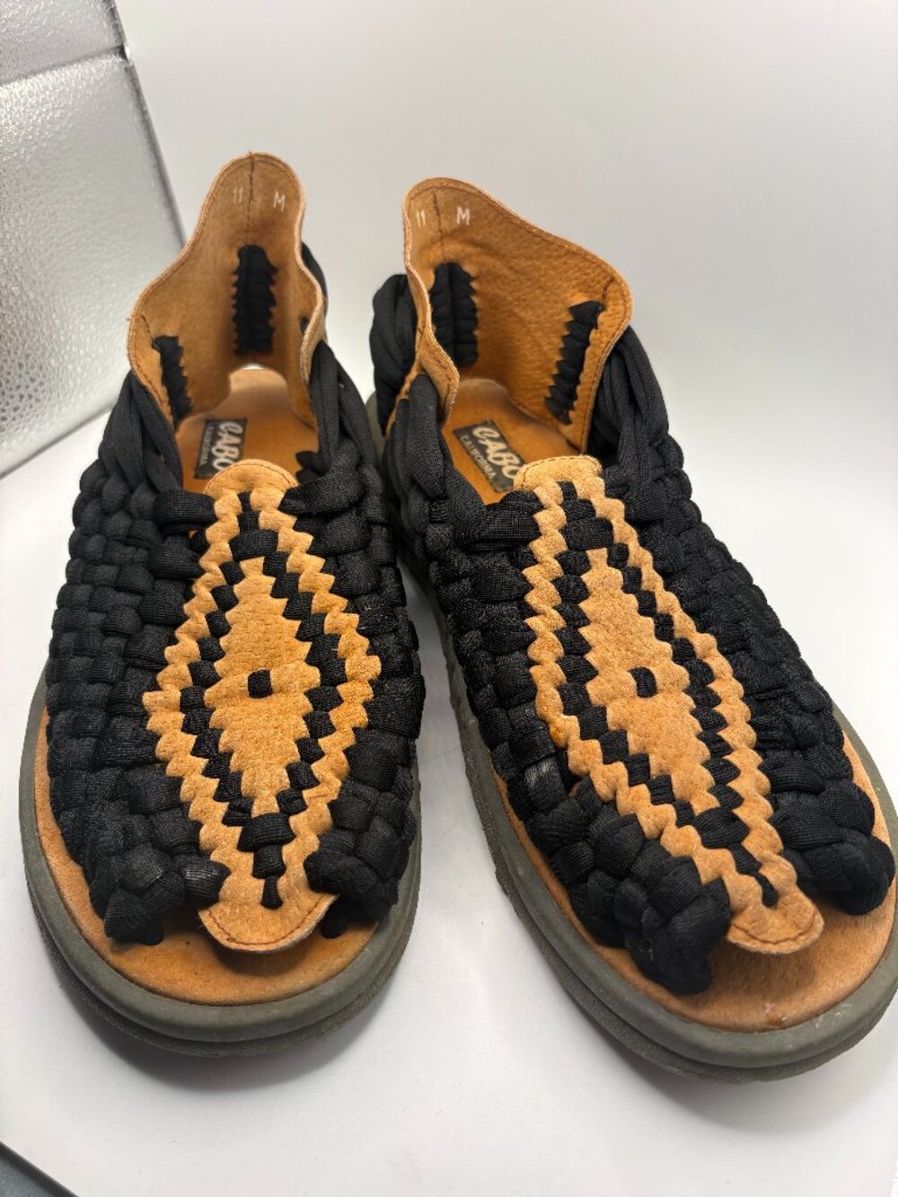 Cabo California Women’s 11M Huarache Sandals Black Brown Woven Leather Nylon